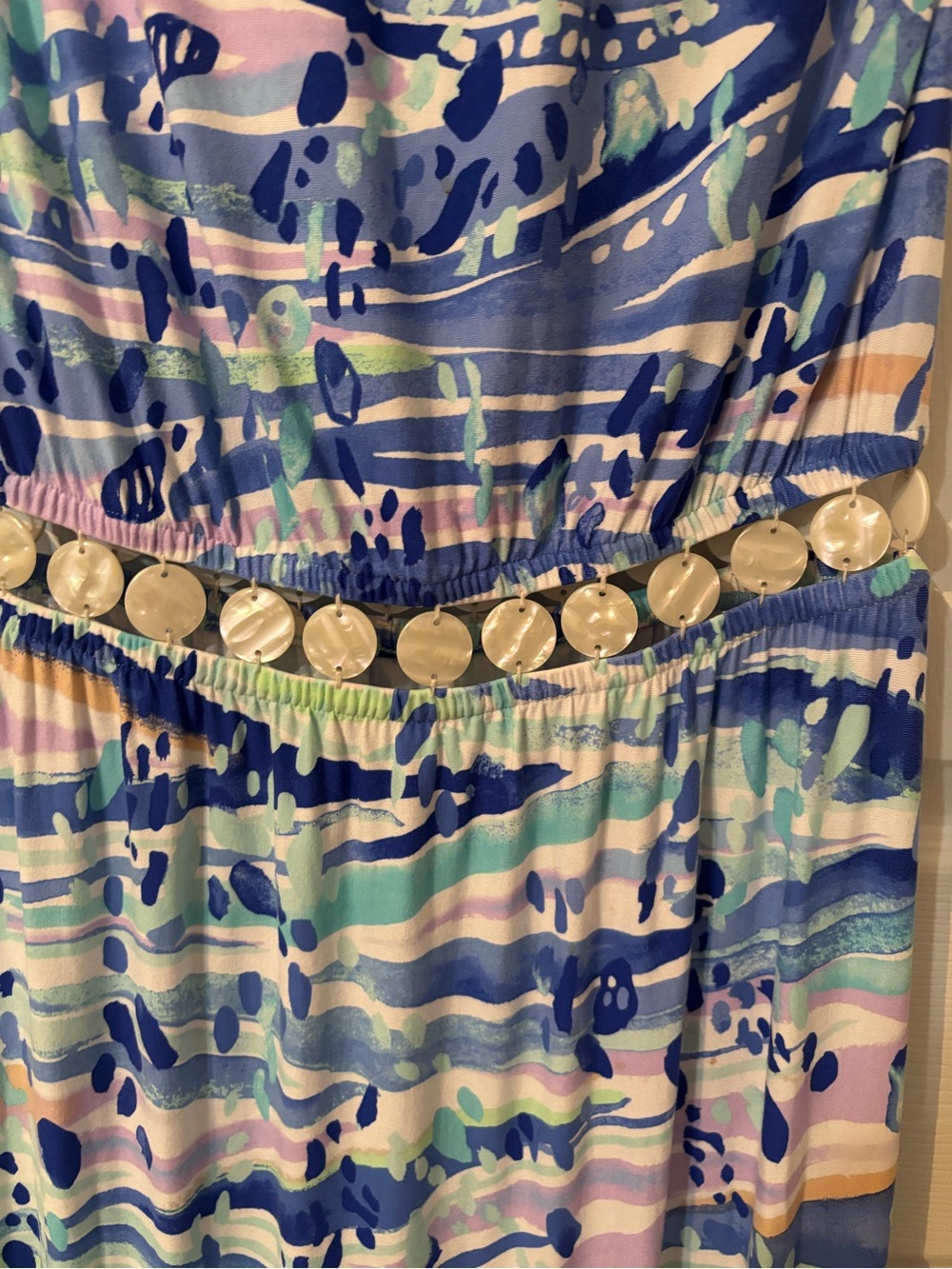 Lilly Pulitzer Mika Strapless Blue Patterned Maxi Dress with Shell detail - Picture 3 of 9